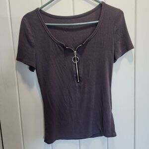 SHEIN | Dark Grey Short Sleeve Zipper Top